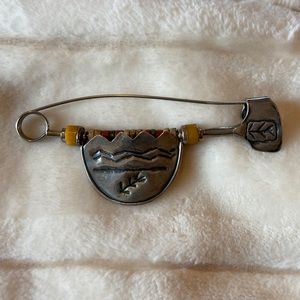 Vintage artisan safety pin brooch